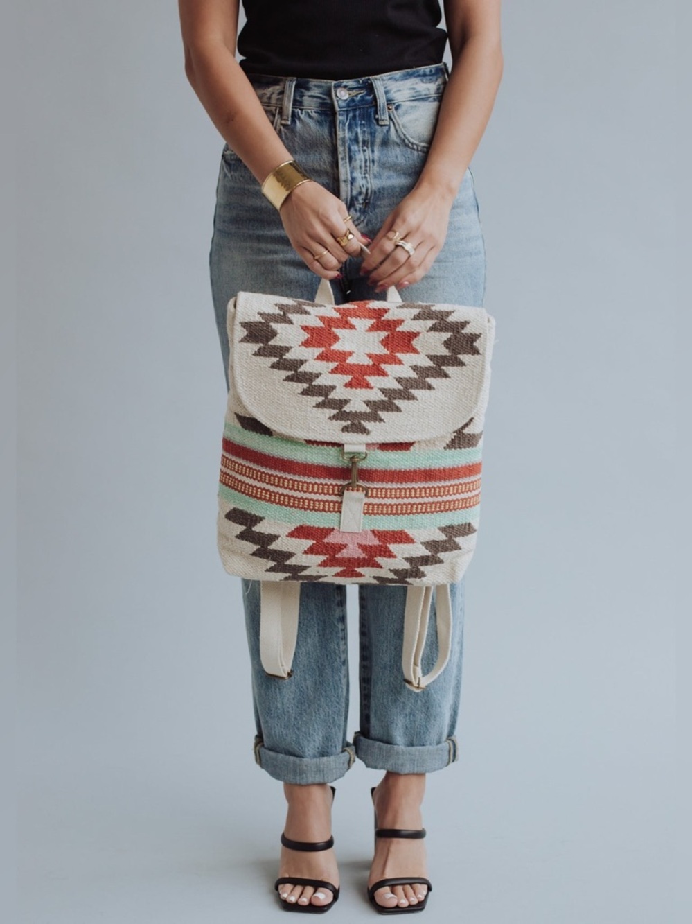 NWT Boho Western Festival Aztec Tribal Print Southwestern Backpack Purse Bag - Picture 4 of 5